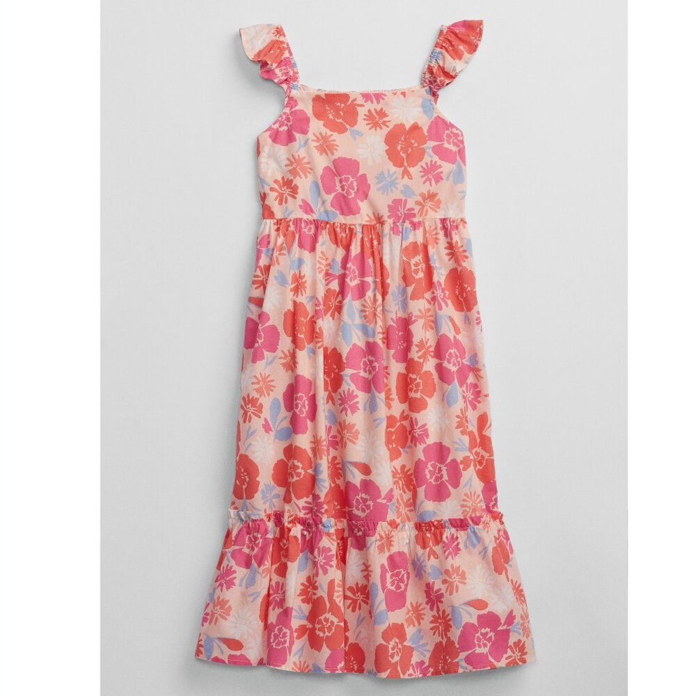 Gap Kids Girls Floral Hibiscus Midi Ruffle Dress